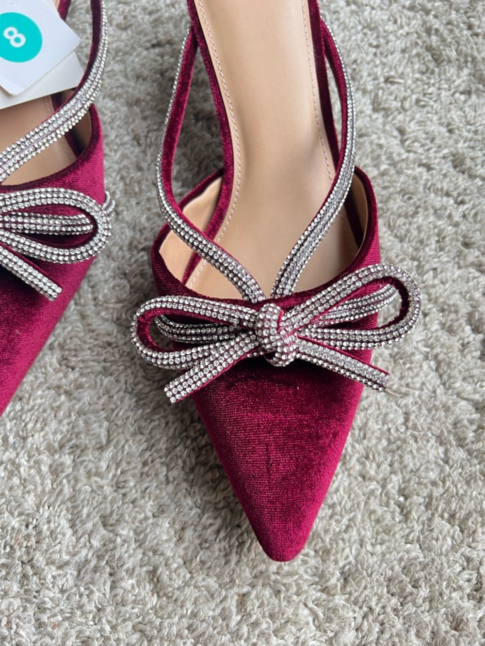 a new day Burgundy Velvet Pointed Toe Slingback Mules with Crystal Bow. Size 8 - Picture 4 of 4